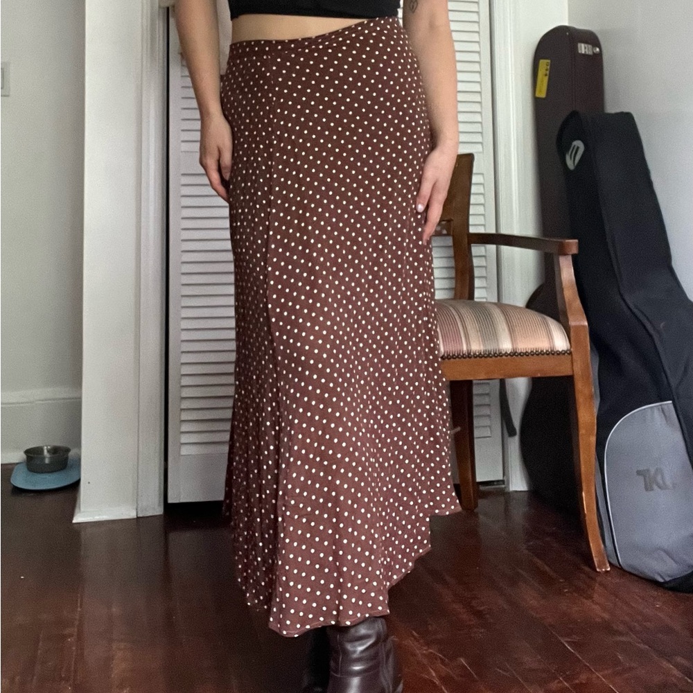 Reformation Bea Brown Polka Dot Skirt